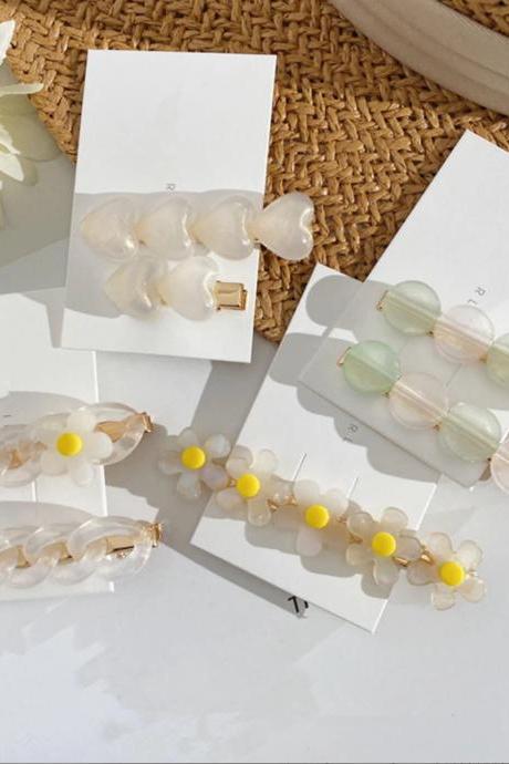 Aomu 2020 Korea Chic Colorful Acrylic Flower Heart Hairpins Hair Clips For Women Transparent Chain Hairgrip Hair Accessories