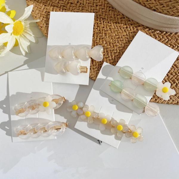 AOMU 2020 Korea Chic Colorful Acrylic Flower Heart Hairpins Hair Clips for Women Transparent Chain Hairgrip Hair Accessories